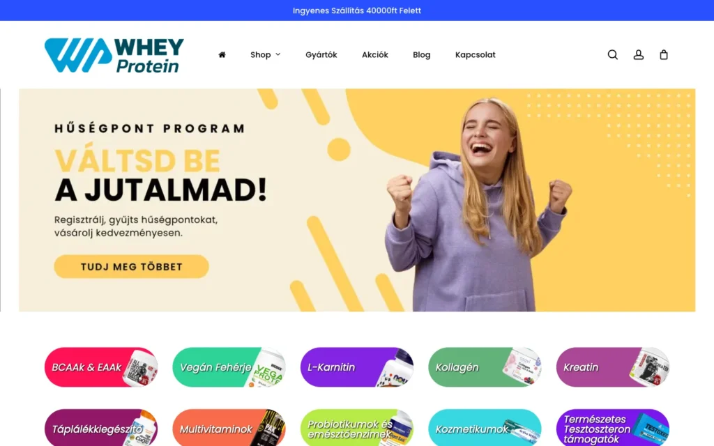Whey Protein weboldal képernyőképe