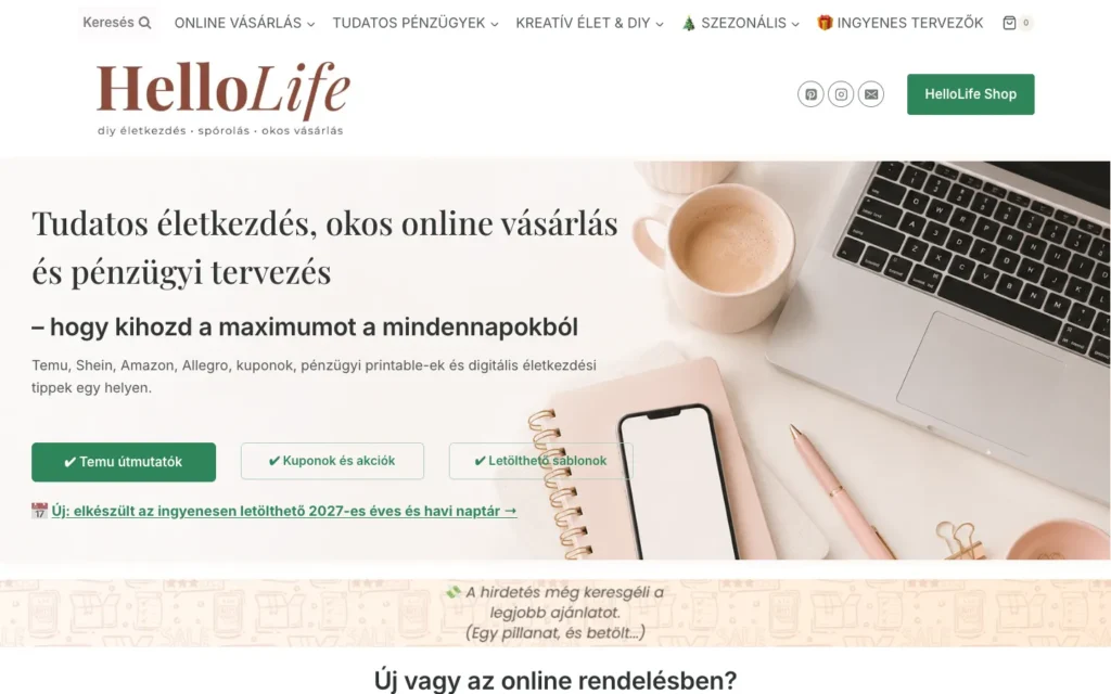 Hello-Life weboldal képernyőképe