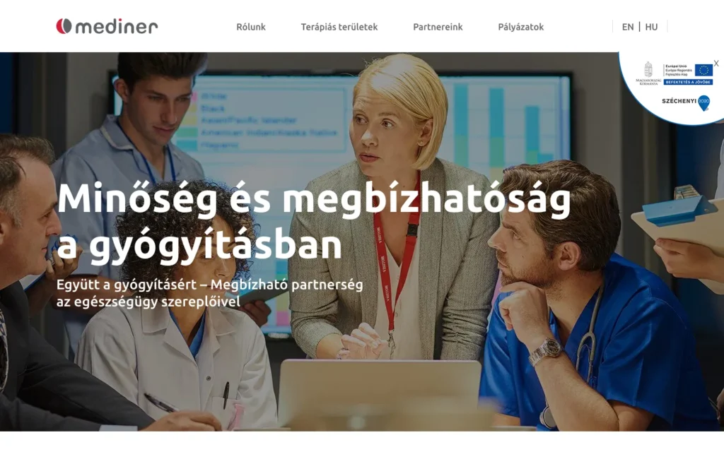 Mediner weboldal képernyőképe