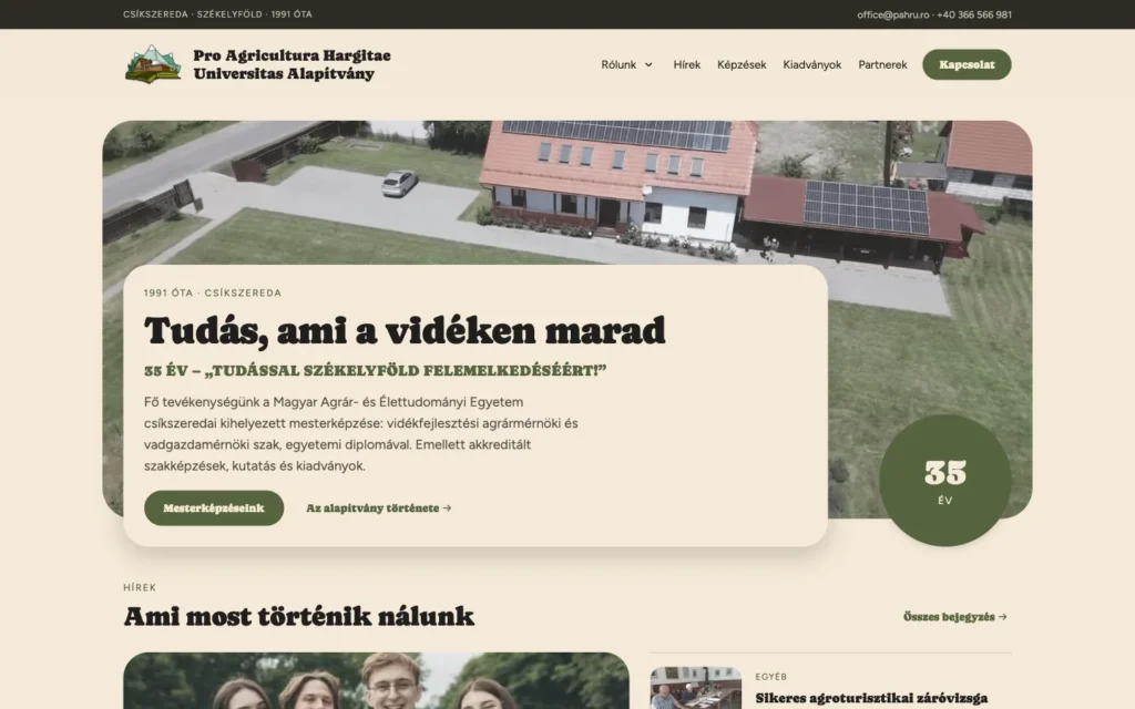 Pahru Alapítvány weboldal képernyőképe