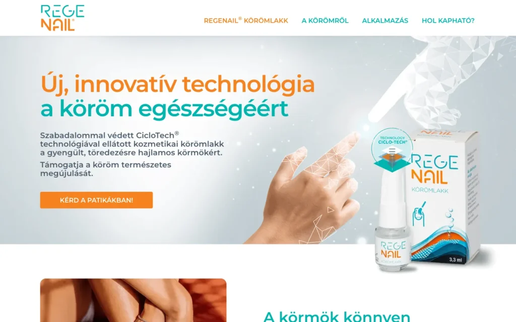 RegeNail weboldal képernyőképe