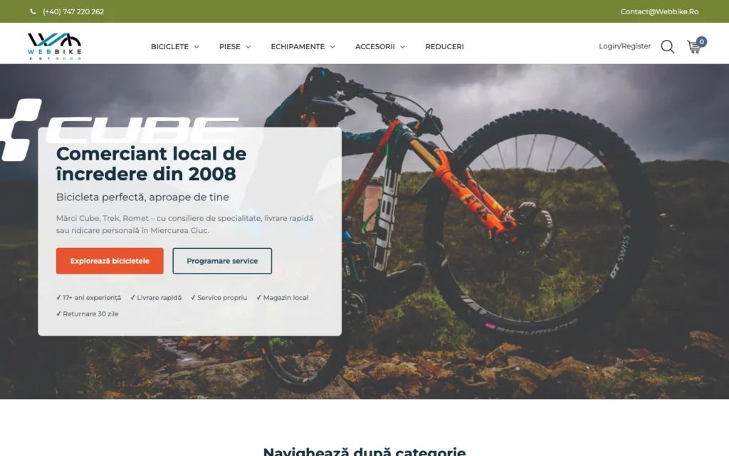 Webbike weboldal képernyőképe
