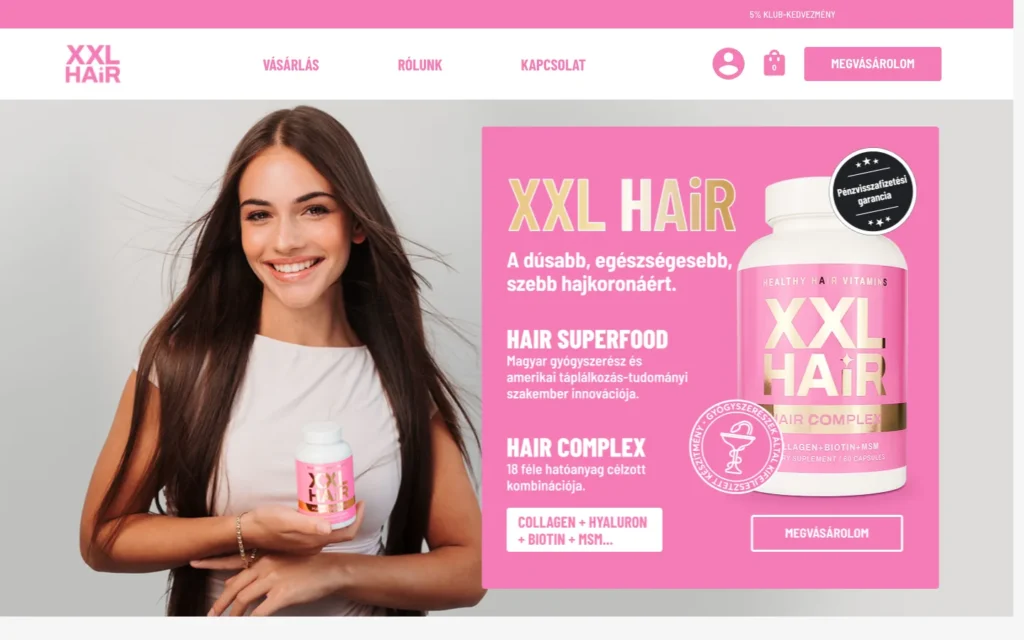 XXL Hair weboldal képernyőképe